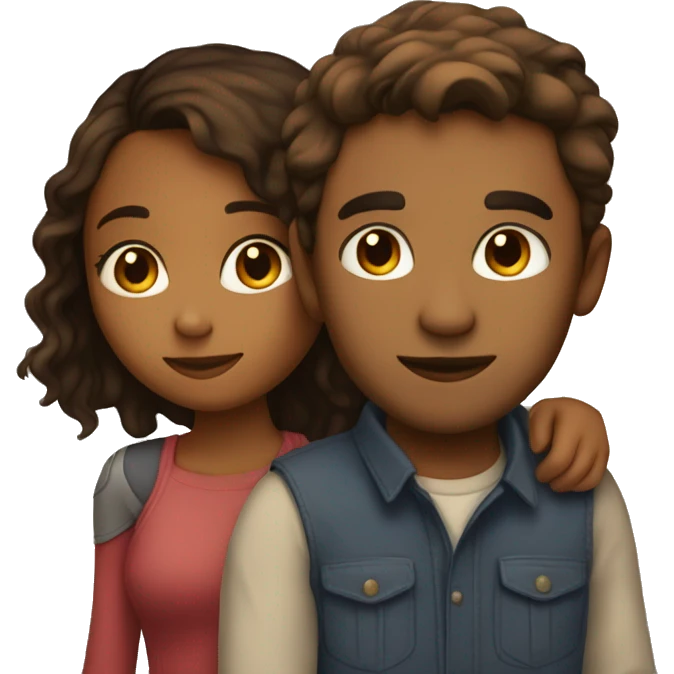 A brown girl with long hair and a brown guy with short hair but is taller hugging emoji