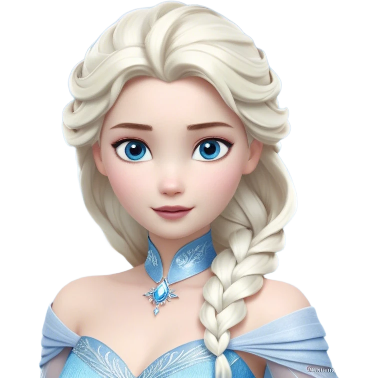 Cinematic Realistic Elsa Portrait, depicted with lifelike skin texture, soft natural lighting, and intricately detailed platinum blonde hair styled elegantly. Her striking, expressive blue eyes exude confidence and grace, complemented by a serene and regal expression. She is dressed in her signature icy attire, with shimmering fabric textures and delicate folds that catch the light beautifully. The portrait features a soft, enchanting glow with a cool, radiant finish, capturing the essence of timeless elegance in a realistic and painterly style, evoking a sense of depth and authenticity. emoji