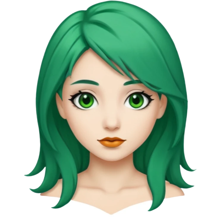 Emoji woman Emerald green hair long, fair skin, and eye black  emoji
