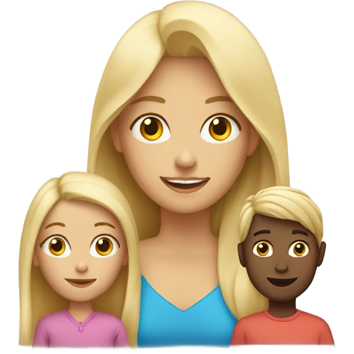 long hair blonde mother with boy and girl emoji