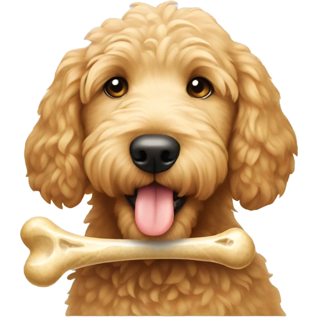 Golden doodle with a bone emoji