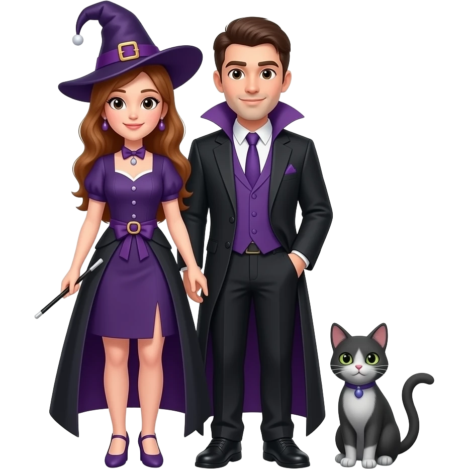 magician couple and their pet cat emoji