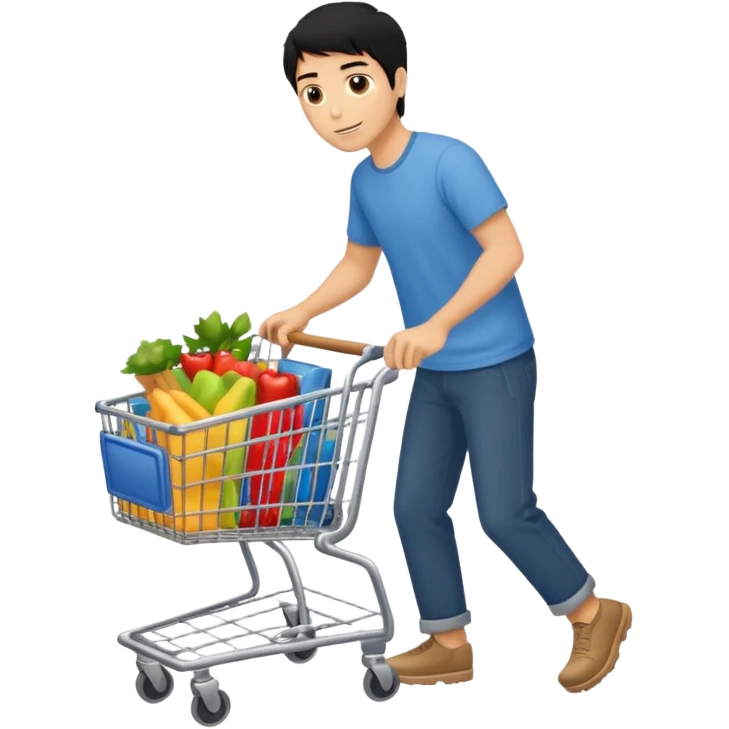 man-with-a-shopping-cart-full-body black hair emoji