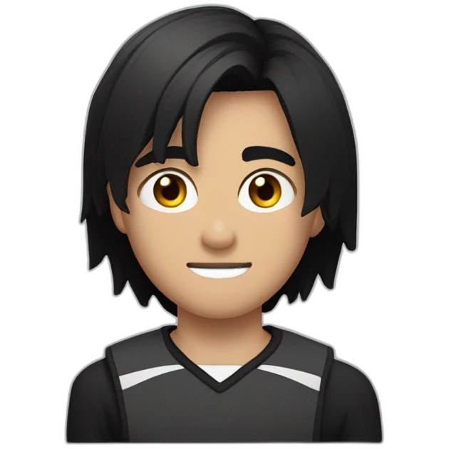 a 17-year-old boy with long, dark hair cut in a bob", with a black sports bandage on his forehead. Light mustache on his face  emoji