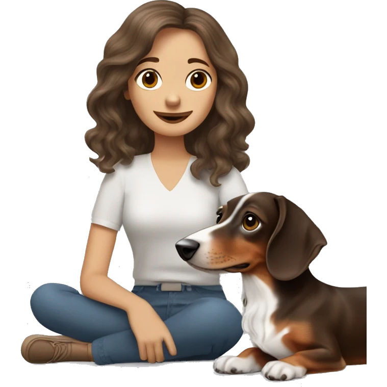 Tri Merle long haired Dachshund with brown haired woman  emoji
