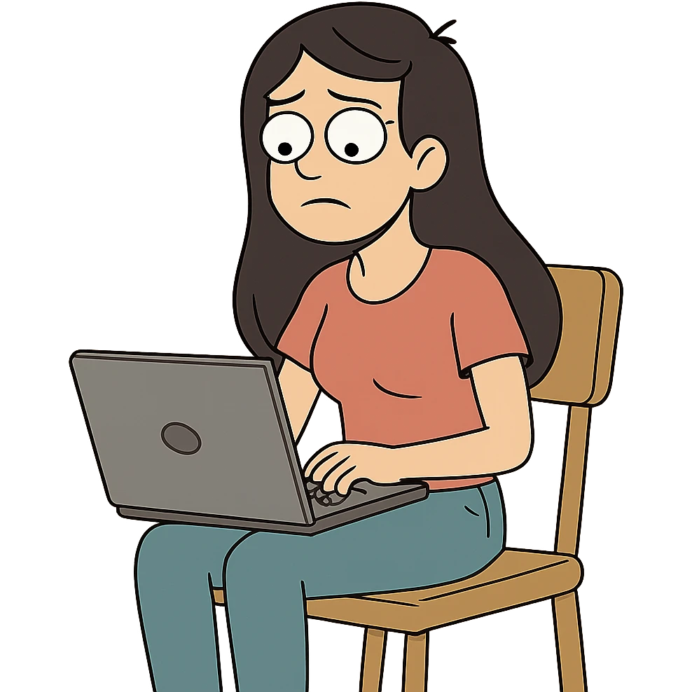 girl with long dark hair using a laptop on a chair emoji