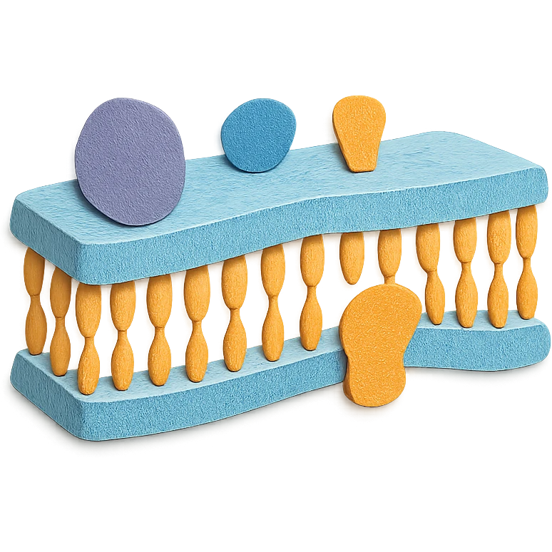 stylized biomembrane, double phospholipid layer with embedded proteins, paper craft style emoji