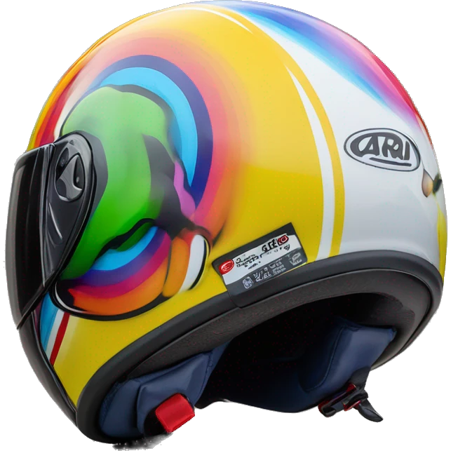 Casque moto jet arai de 3 quart avec des couleurs flashy emoji