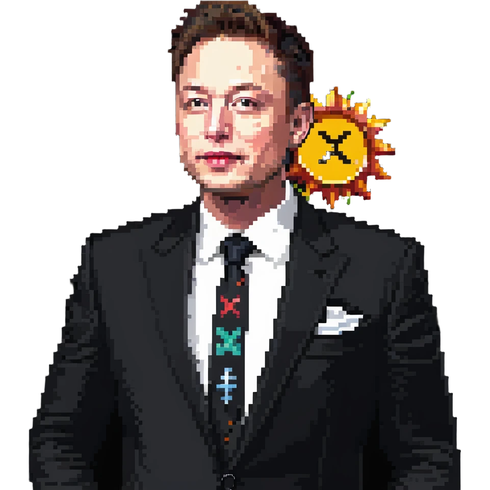 Elon Musk with X logo sun design emoji