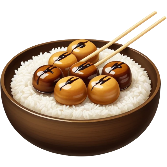 Just Mitarashi dango with shiny soy sauce glaze drizzled over white rice emoji