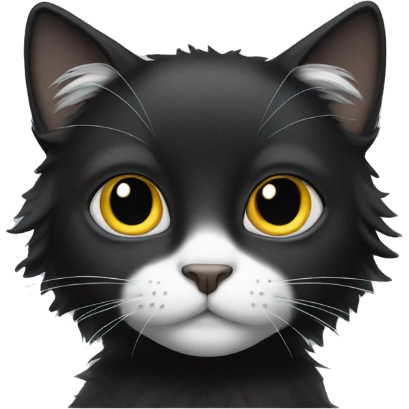black cat long-haired with half white head emoji