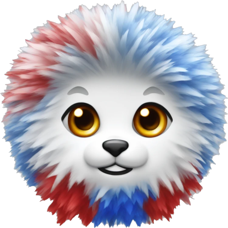 One large pom pom that sparkles with wide red, silver, and blue emoji