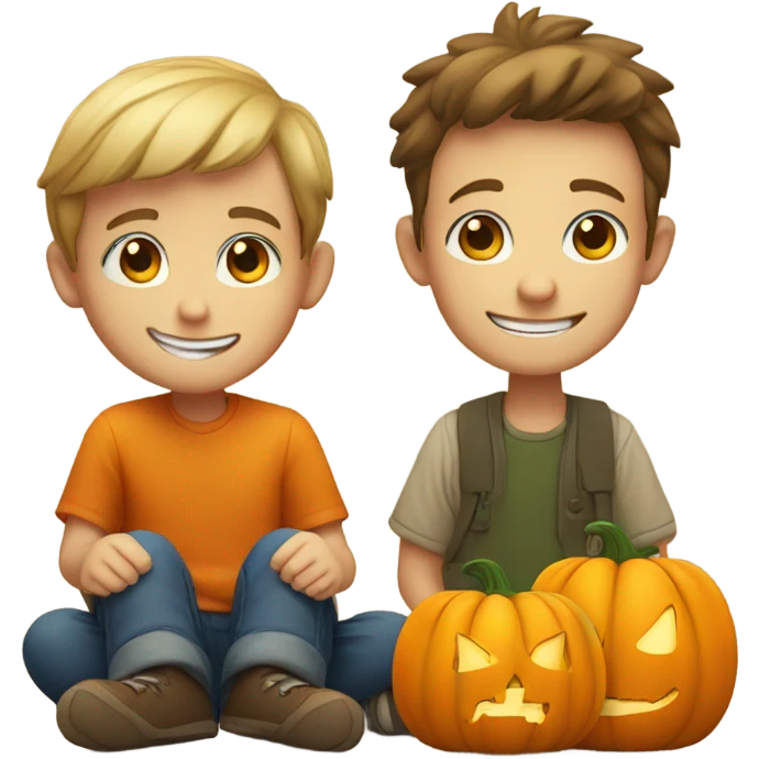 blue eyes boy sitting with pumpkin smile emoji