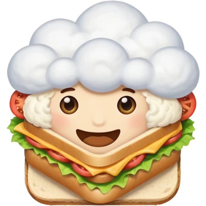 Not on top of the sandwich, it is onto if a big cloud and holding the sandwich in its hand emoji