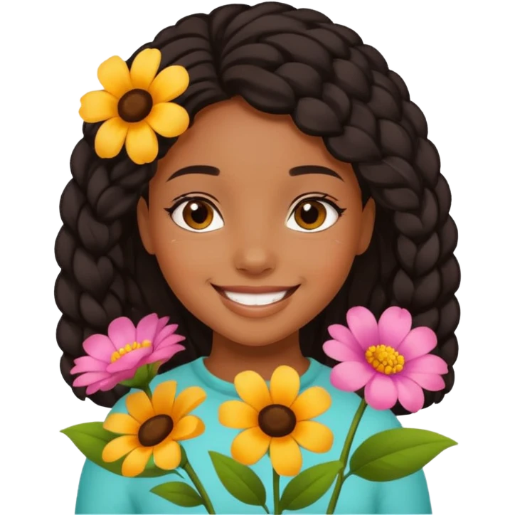 Cute Black girl With flowers emoji
