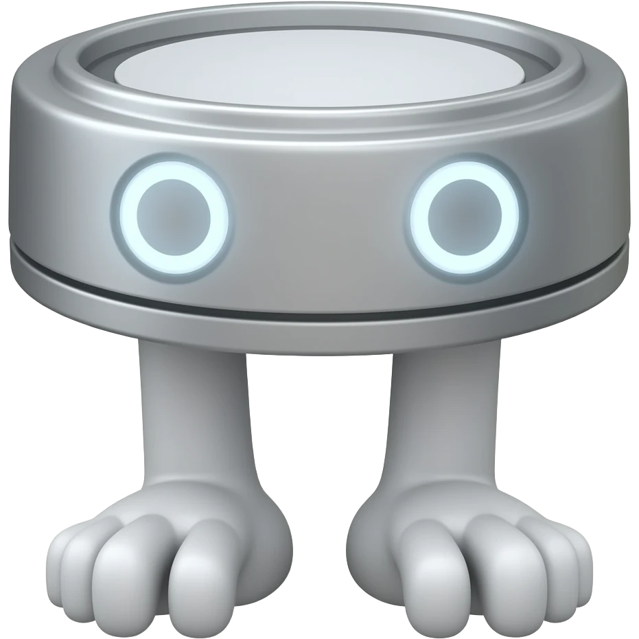 A platform with 2 legs facing forward with glowing white eyes and with no arms emoji