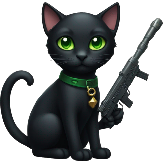 black cat with green eyes with a rpg emoji