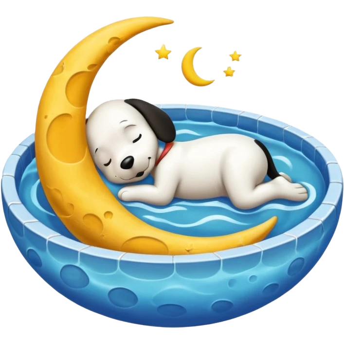 Snoopy sleeping in the moon in a pool emoji