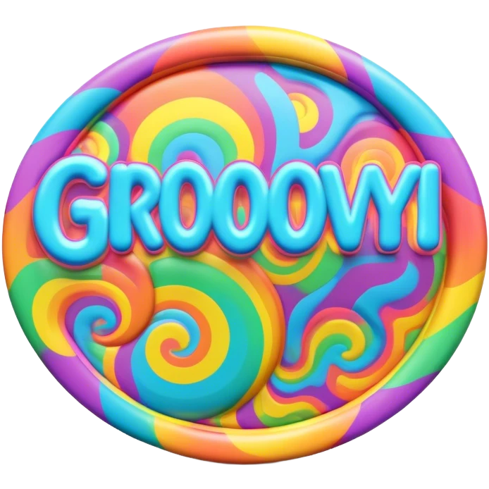 3D, psychedelic colored hippie style word “Groovy” emoji