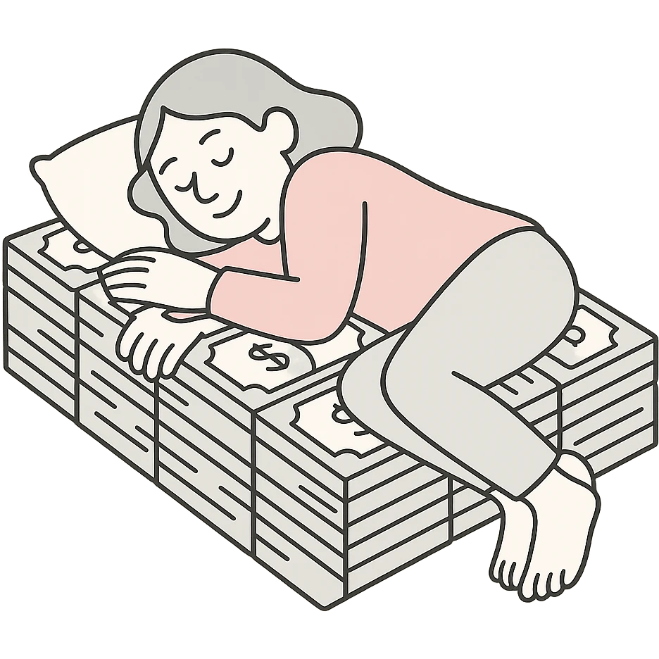 happy person napping on mattress of money emoji