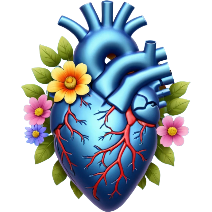 Dark Blue anatomical heart with wildflowers emoji