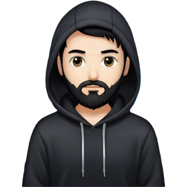 hackeur blanc cheveux noir barbe et capuche noir à côté d'un server ia emoji