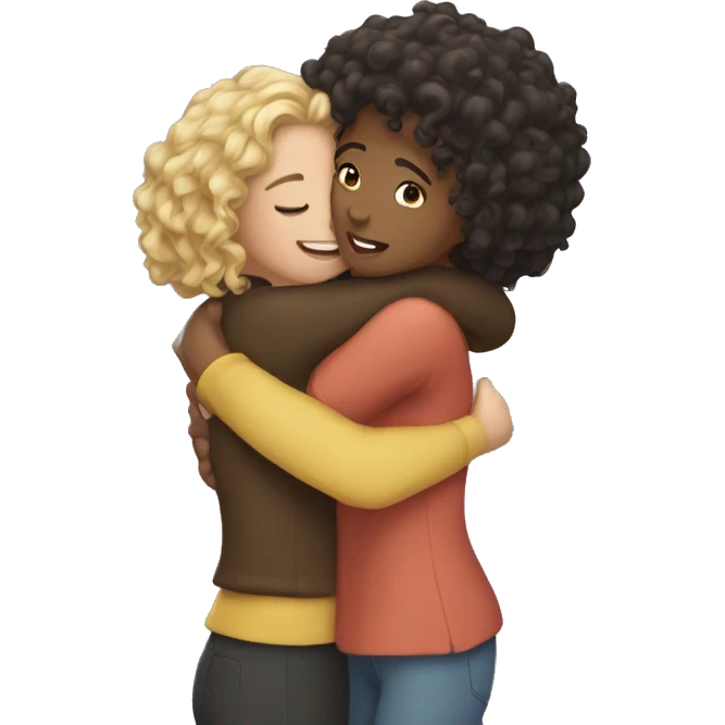 Straight hari girl and curly hait girl hugging emoji