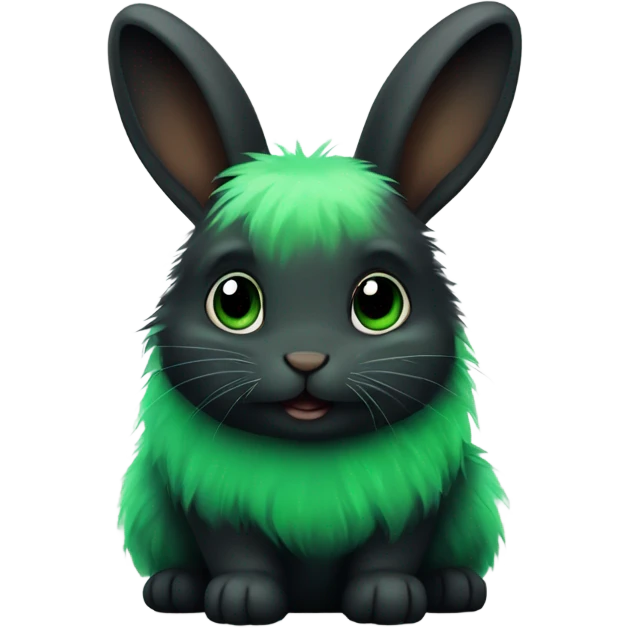 Cute small fluffy green and black rabbit  emoji