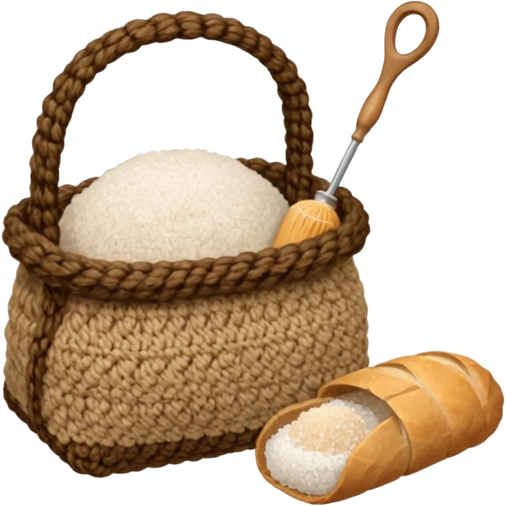  a one victorian bottle of salt and a loaf of bread - a bread bag, crochet needles and a ball of wool emoji