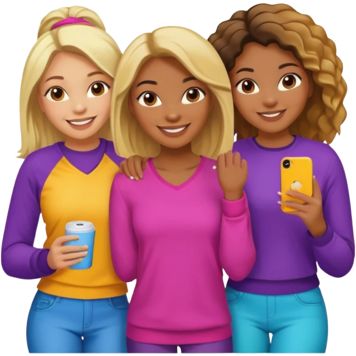 black woman with blonde hair and brunette friends sitting close together, smiling emoji
