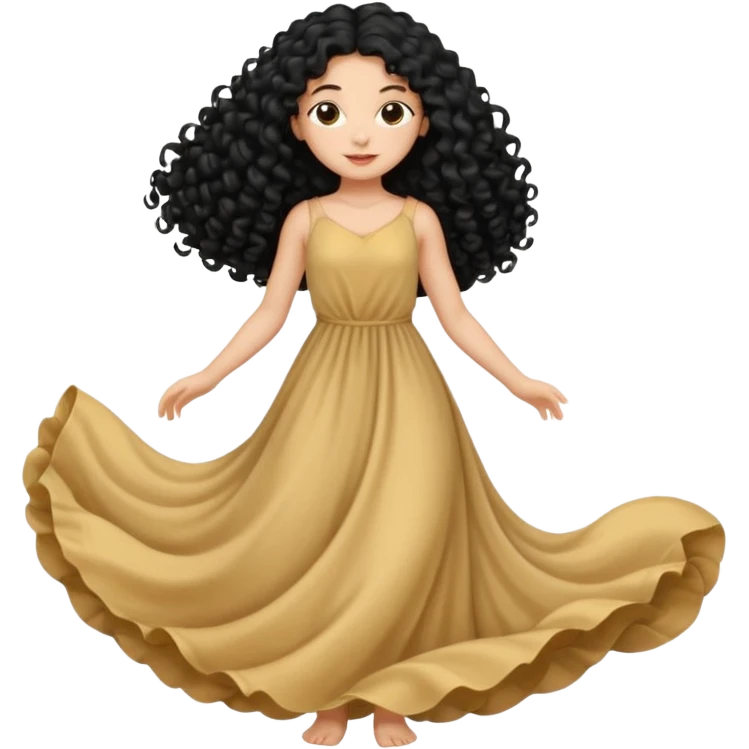 Uma menina com vestido longo e cabelo longo preto cacheado emoji
