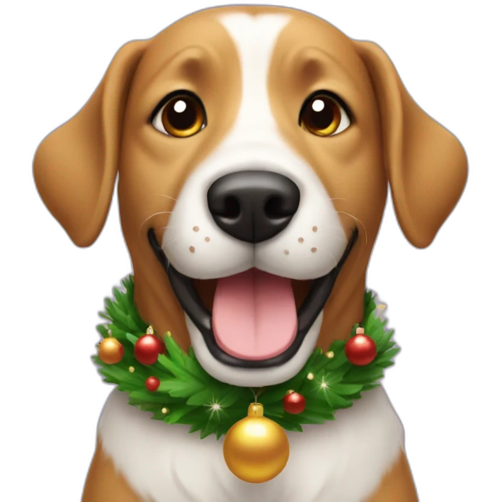 happy dog with christmas emoji