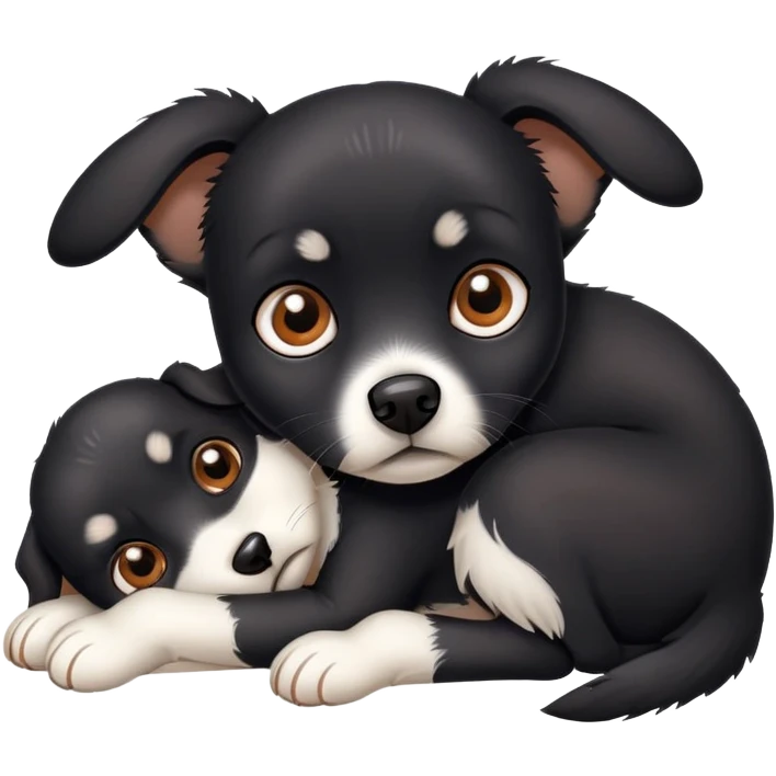 scared small black dog with white paws curled up emoji