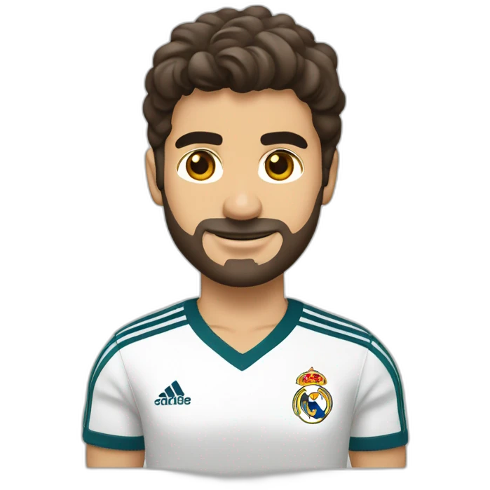 Chico rubio, simpático, vestido con camiseta del real Madrid emoji
