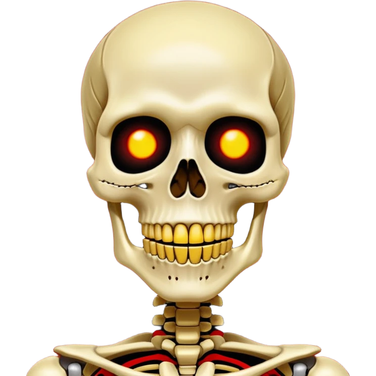 (Somewhat) happy super idol face on a red flashing skeleton wojak and some major parts of super idols face are yellow and the background is pitch black emoji