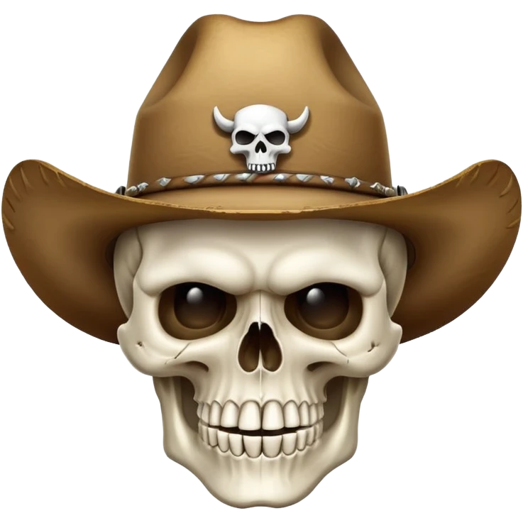 skull wearing a cowboy hat with mewing expression emoji