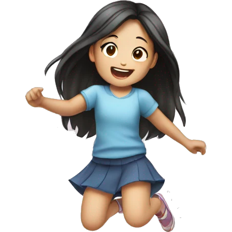 little Asian girl with long hair jumping emoji