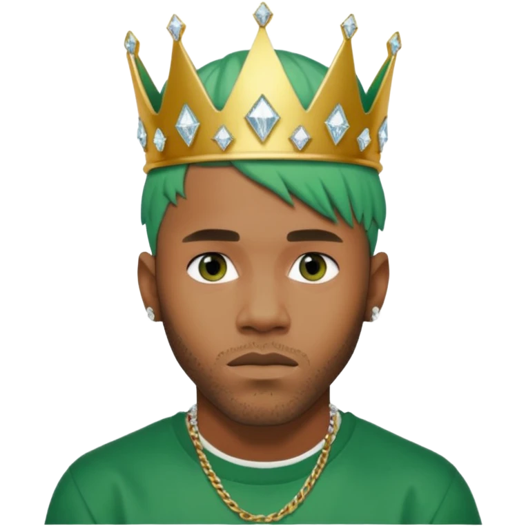 Frank Ocean with green hair wearing Kendrick Lamar's diamond crown emoji