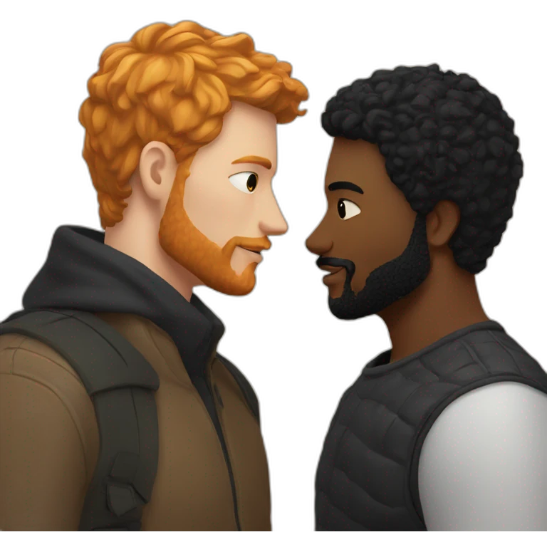 White Man with black hair and ginger beard kissing white man with black hair emoji