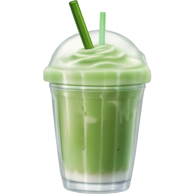 Fresh looking iced Matcha Latte with a Glass Straw and in a glass cup which looks like a plastic cup emoji