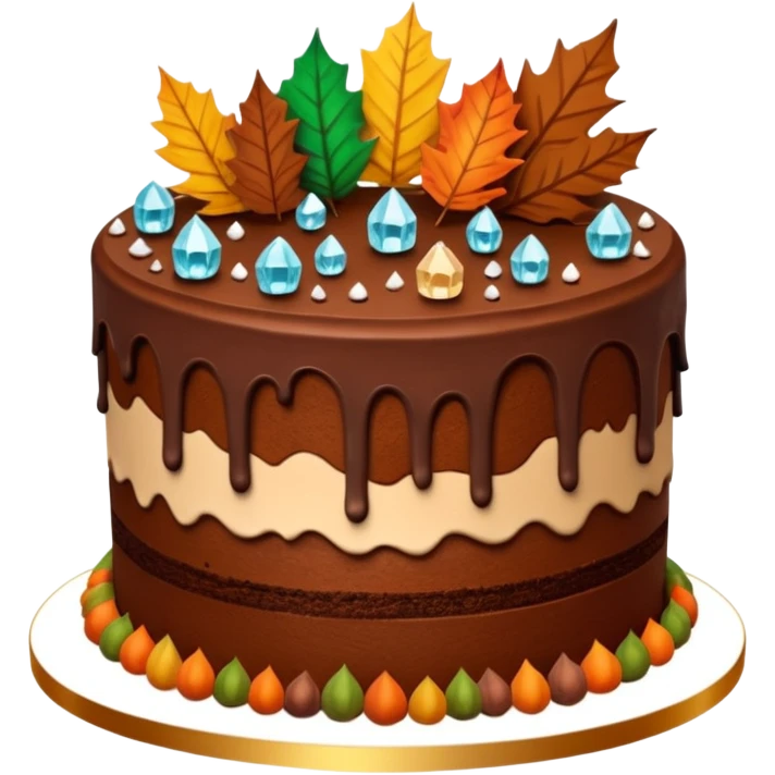 3 layer autumn cake adorned with overflowing raw crystals & leaves  emoji
