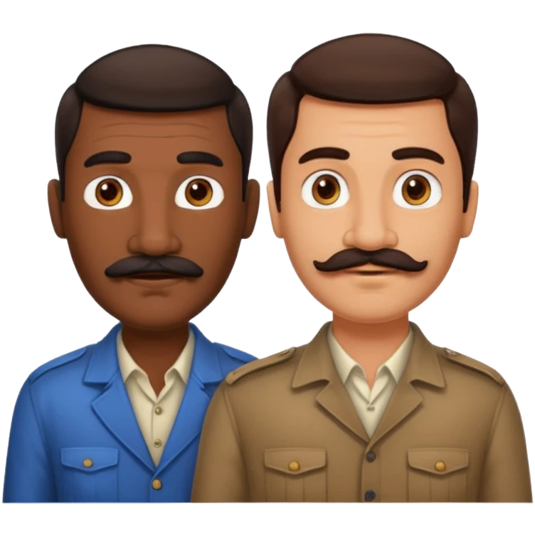 Gay couple. Tall dark indian man with mustache and shorter white man with dark brown hair. emoji