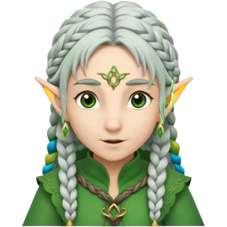 braid silver hair elf, green cloth emoji