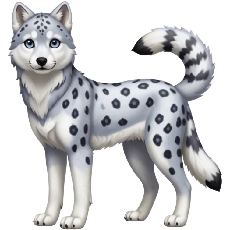 Realistic lanky natural feral beautiful pretty "Schnolf"-"TaniDaReal"-Husky-Snow-leopard-wolf-hybrid-fusion-animal-creature, full body emoji