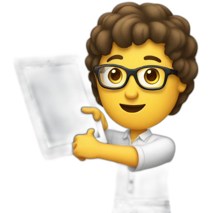 person holding an ipad, while pointing to it emoji
