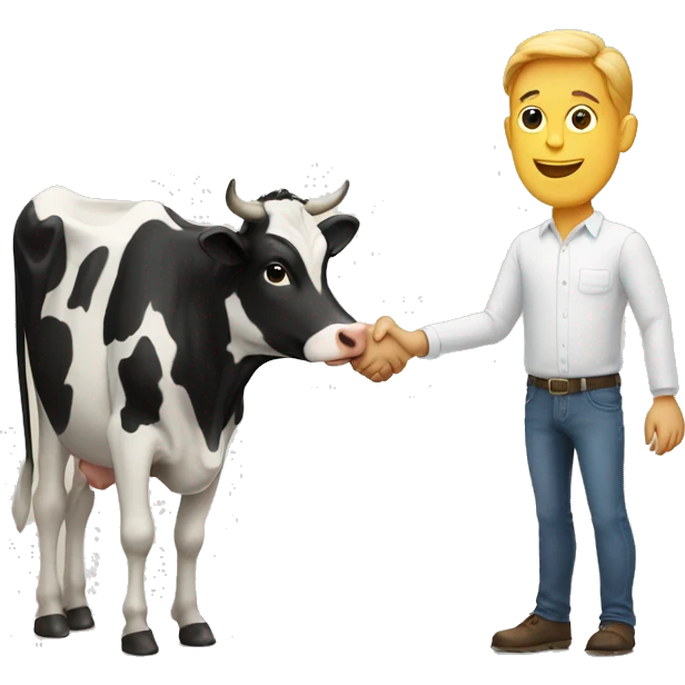 Men shaking hand with cow emoji