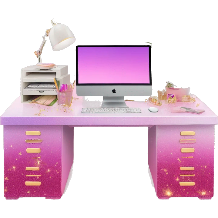Pink ombre desk with glitter and computer  emoji