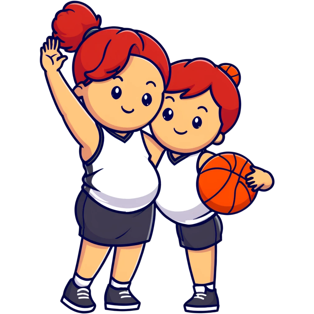 Redheaded girl with a basketball positioned like the pregnant woman emoji, but with a basketball instead of a belly emoji