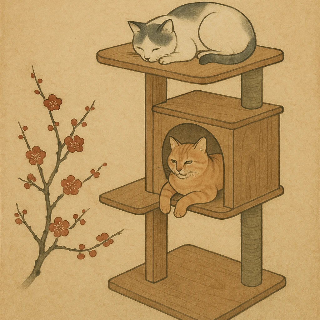 cats relaxing in a vertical playhouse emoji