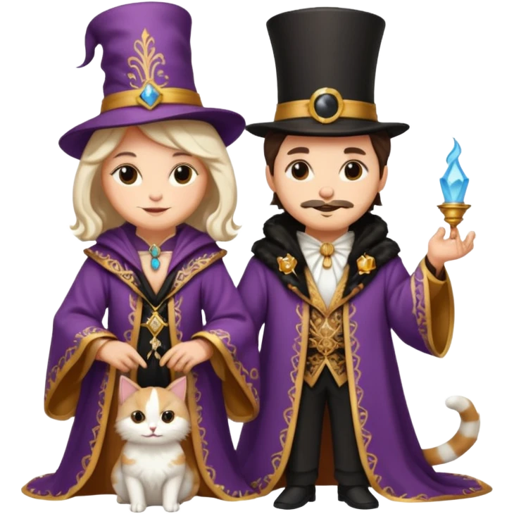 magician couple and their pet cat emoji